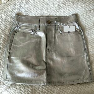 Frame metallic silver mini skirt